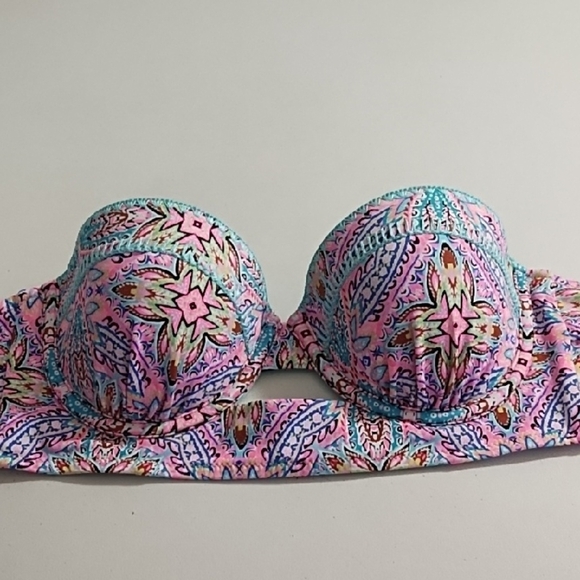 Strapless Paisley Bikini Top Turquoise Details stitching - Picture 12 of 12